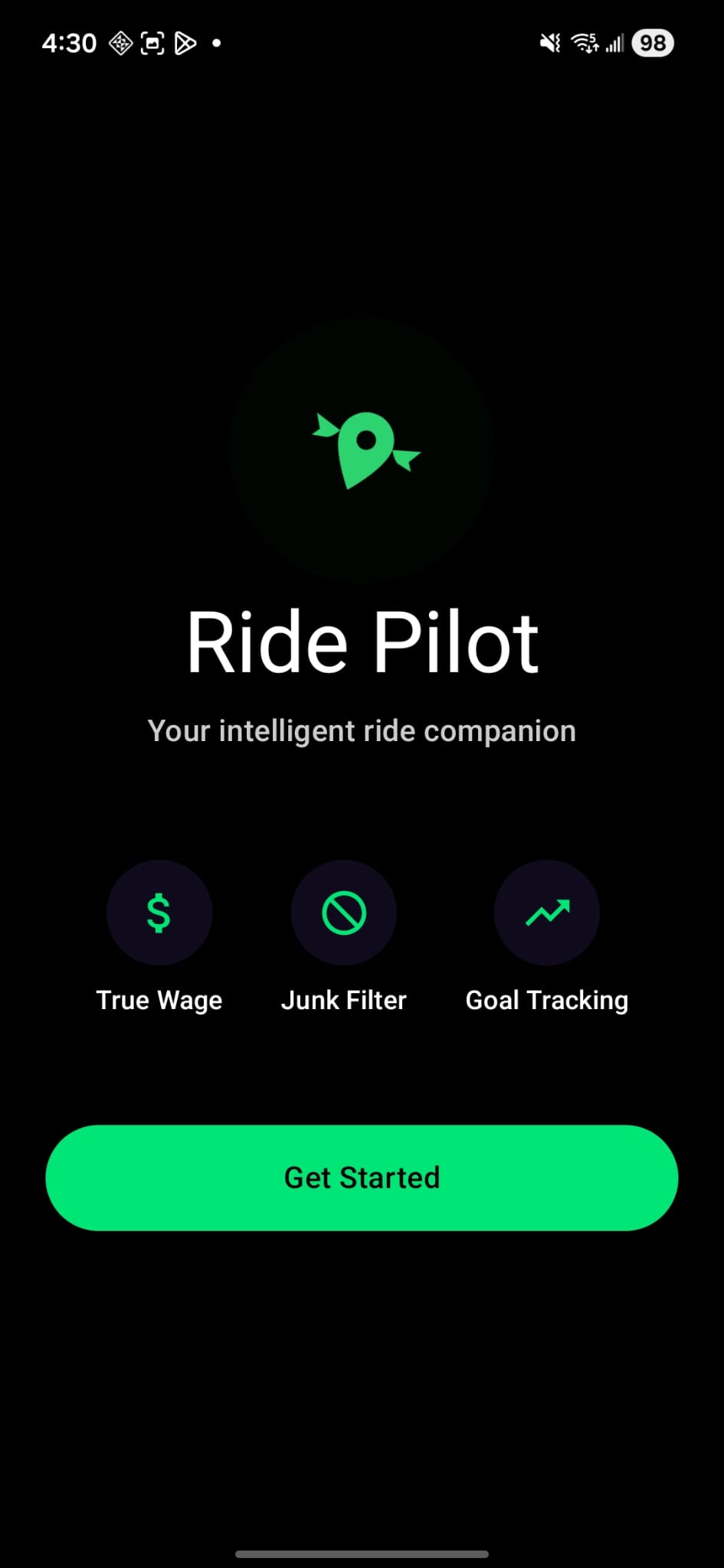 RidePilot Welcome Screen